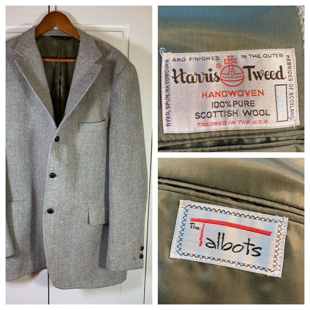 Vtg‎ Harris Tweed Hebrides Scotland Talbots Herringbone Blazer Mens Sport Coat